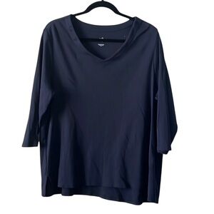 J Jill Navy Blue 3/4 Sleeve V-Neck Top XL